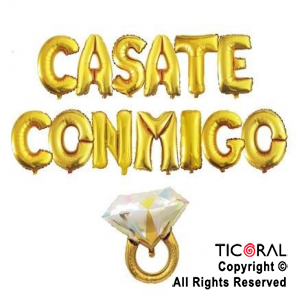SET DE GLOBOS METALIZADO FRASE CASATE CONMIGO 14 UNIDADES X 1